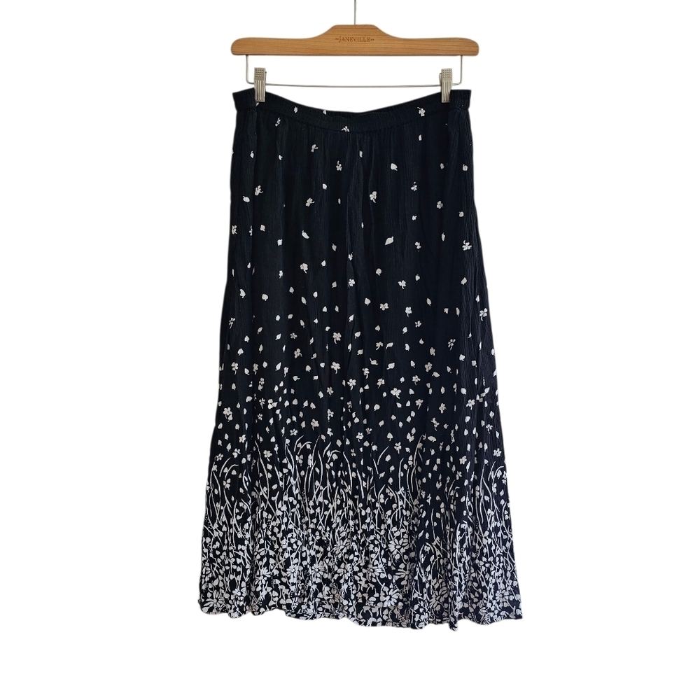 Cathy Daniels Vintage Crinkle Floral Print Maxi Skirt, Black and White, Size XL